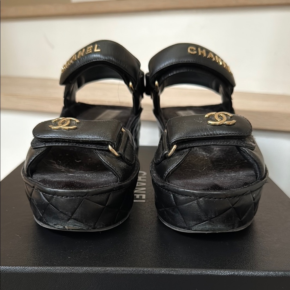 CHANEL Black Chunky Platform Sandals - Picture 5 of 9